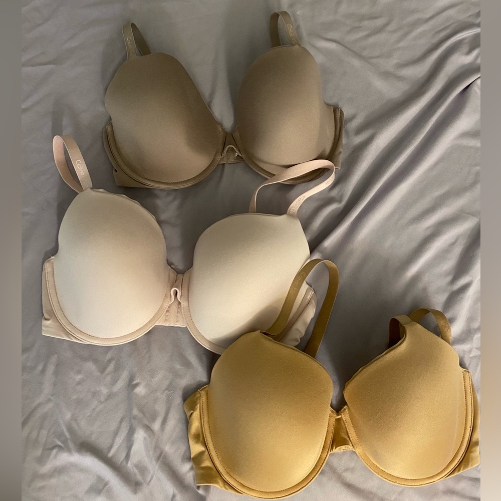 Calvin Klein demi T shirt Bra Set size 36D - light pink, beige/tan, & grey
